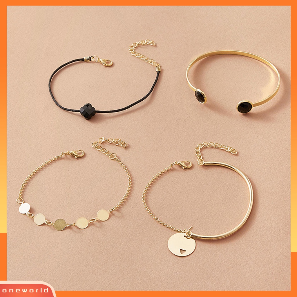 [EONE] 4pcs/set Stackable Alloy Bangle Indah Adjustable Potongan Bulat Wanita Gelang Untuk Kehidupan Sehari-Hari