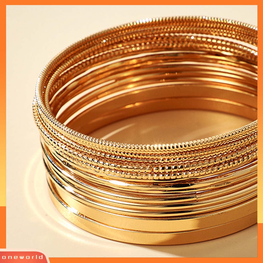 [EONE] 14pcs/set Wanita Gelang Punk Bohemian Berlebihan Halus Lebar Hias Warna Emas Ladies Cuff Bangles Pesona Perhiasan Pakaian Sehari-Hari