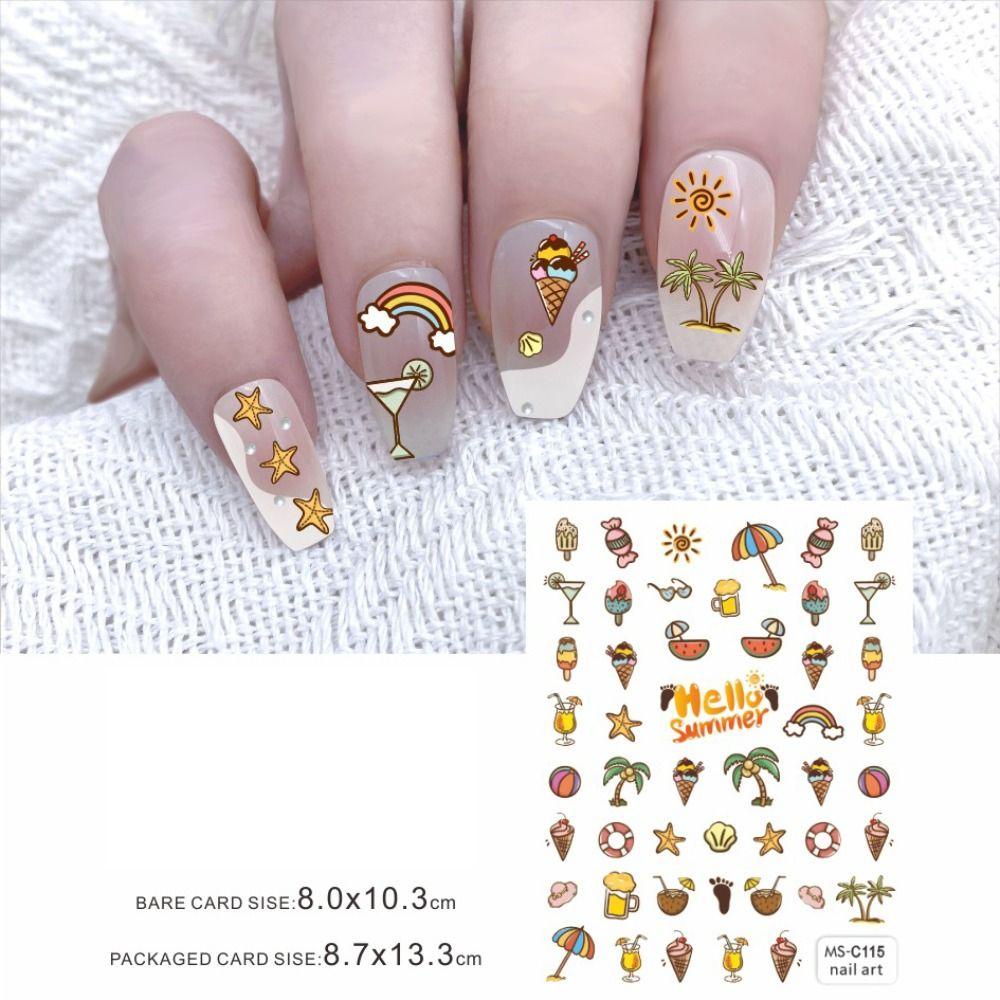 AUGUSTINA Agustinina Kartun Kuku Decals Desain Lucu Keren Perekat Diri Decal Cherry Musim Panas Buah Seri Lemon Dekorasi Kuku