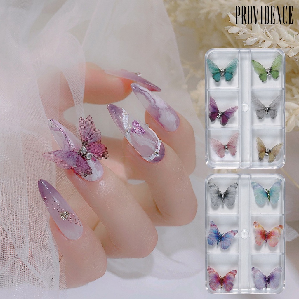 Providence 6Pcs Dekorasi Kuku 3D Tampilan Realistis Warna Vibrant Mempesona Efek Visual Dapat Dilepas Aplikasi Lebar Nail Art Aksesoris Butterfly 3D Dekorasi Kuku Untuk Salon Kuku