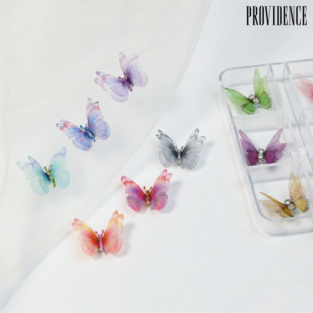 Providence 6Pcs Dekorasi Kuku 3D Tampilan Realistis Warna Vibrant Mempesona Efek Visual Dapat Dilepas Aplikasi Lebar Nail Art Aksesoris Butterfly 3D Dekorasi Kuku Untuk Salon Kuku