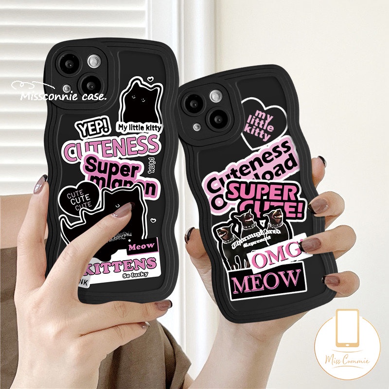 Ins Trendy Stiker Label Case Untuk Redmi 10C 12C 9 10A 9A 9T 9C A1 10 A1+Redmi Note 11 9s 9 11s 10s 8 11 10 Pro Mi 11T Pro POCO M3 X3 NFC Pro Kucing Lucu Anjing Lembut Sarung Tepi Bergelombang Tpu