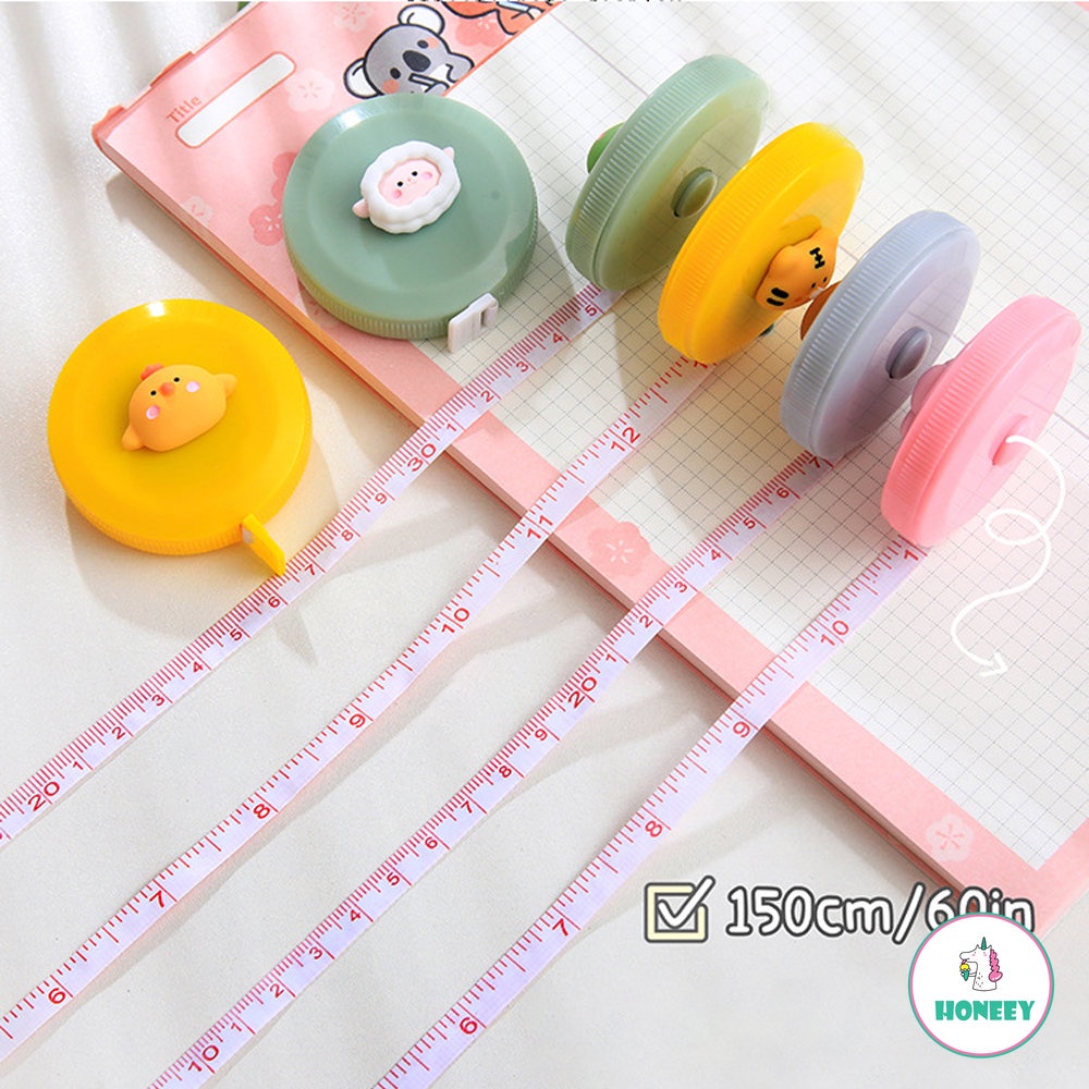 1.5 M Kartun Mini Tape Measure Portable Retractable Ruler Jahit Fleksibel Pengukuran Penggaris Tinggi Anak Penggaris Centimeter Inch Roll Tape