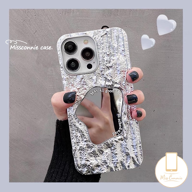 IPHONE Case Cermin Make Up Kompatibel Untuk Iphone11 13 14 12 Pro MAX XR 7Plus 8Plus X XS Max7 6 6S 8 Plus SE 2020 Mewah Electroplate Plating Kerut Phone Cover