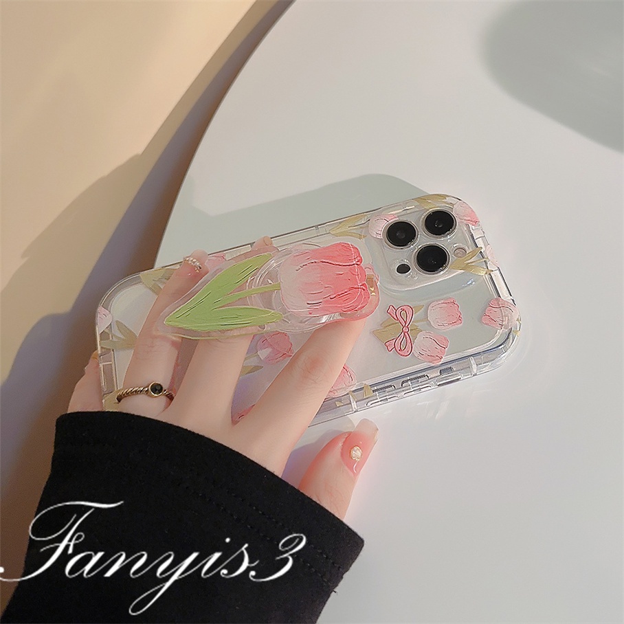 Redmi 12C 10C 10A 10 9 9A 9C 9T Note 12 11 Pro+ 11s 11 10s 10 9s 9 8Pro Xiaomi Poco X3Pro X3NFC M3 Mi 11Lite 10TPro Bunga Tulip Phone Case Bening TPU Soft TPU Cover Dengan Bracket