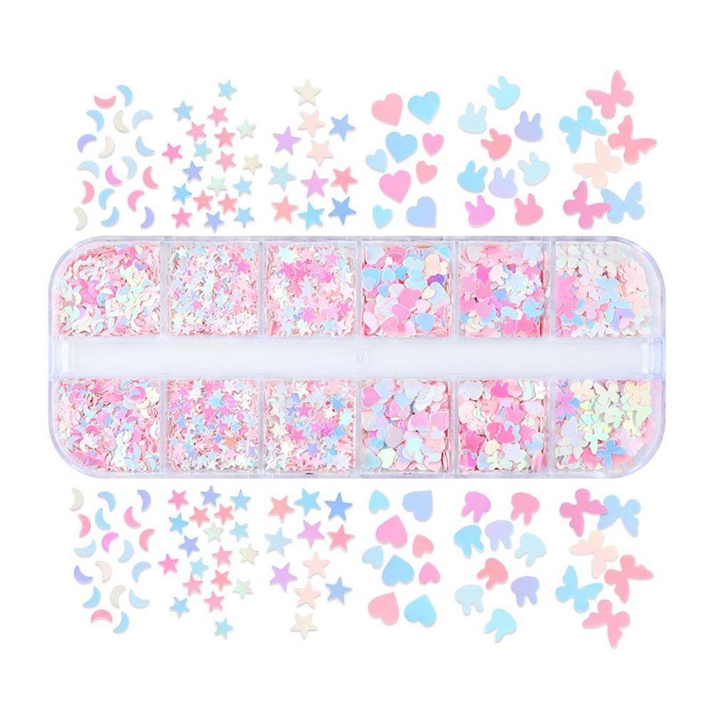 Nickolas1 Kuku Payet 12kisi Melamun Jepang Nail Art Cinta Hati Butterfly Star Moon Manicure Aksesoris Dekorasi Kuku