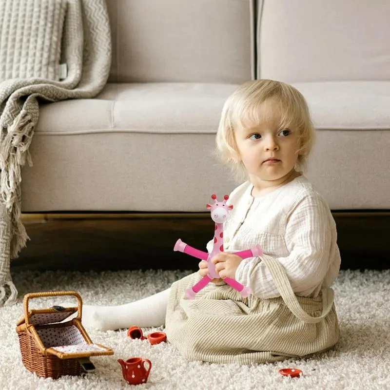 Novelty Decompression Toy/Mainan Puzzle Jerapah Tabung Melar/Kartun Suction Cup Telescopic Giraffe Shape Bermain Anak