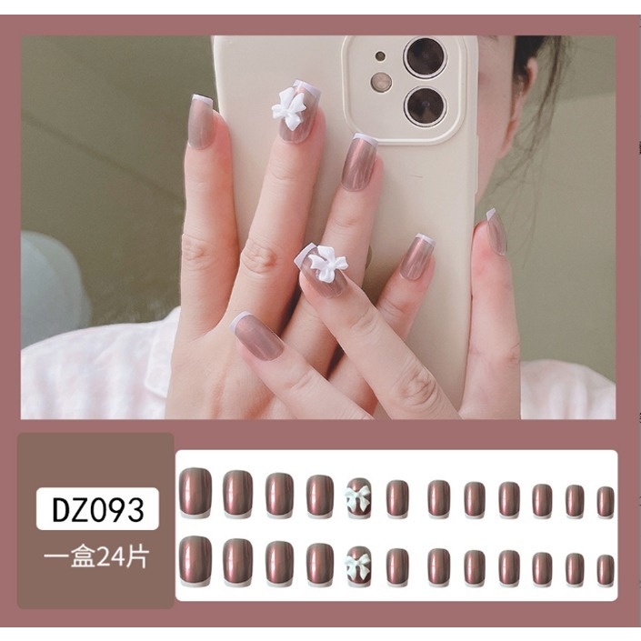 ♫ Megata ♫ FN Kuku Palsu 24 Pcs Free Lem Cair Matte Glossy Motif Cute Dan Lem Kuku Nail Art Kotak