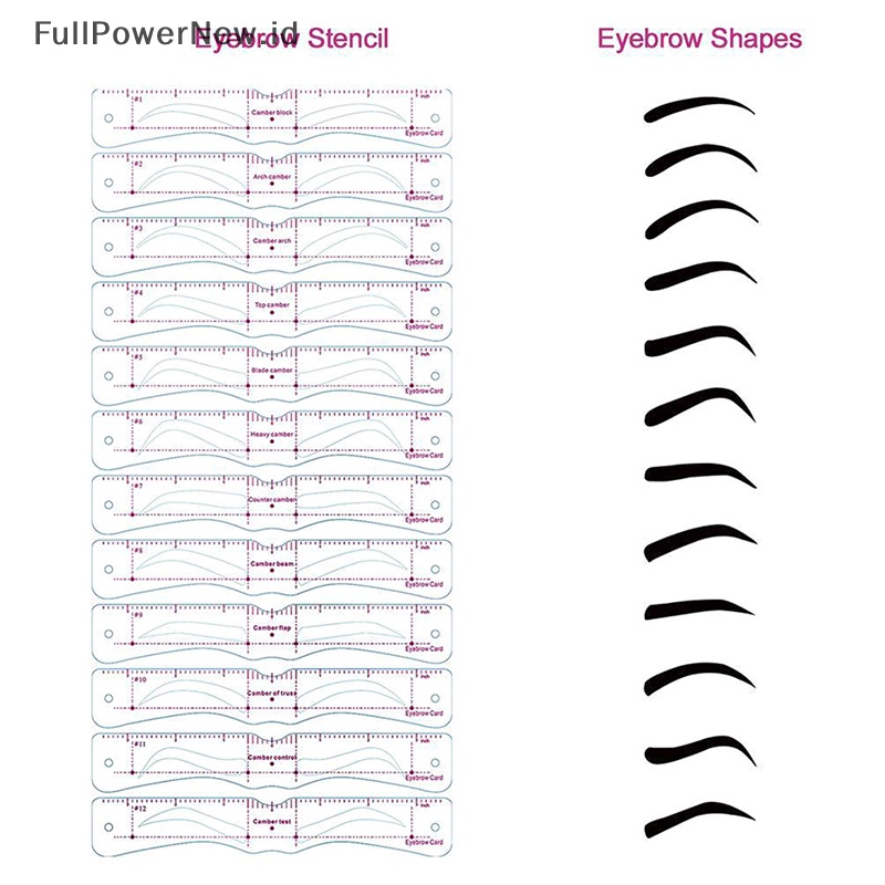 Power 12pcs Reusable Eye Brow Drawing Guide Set Stensil Alis Makeup Card Kit ID