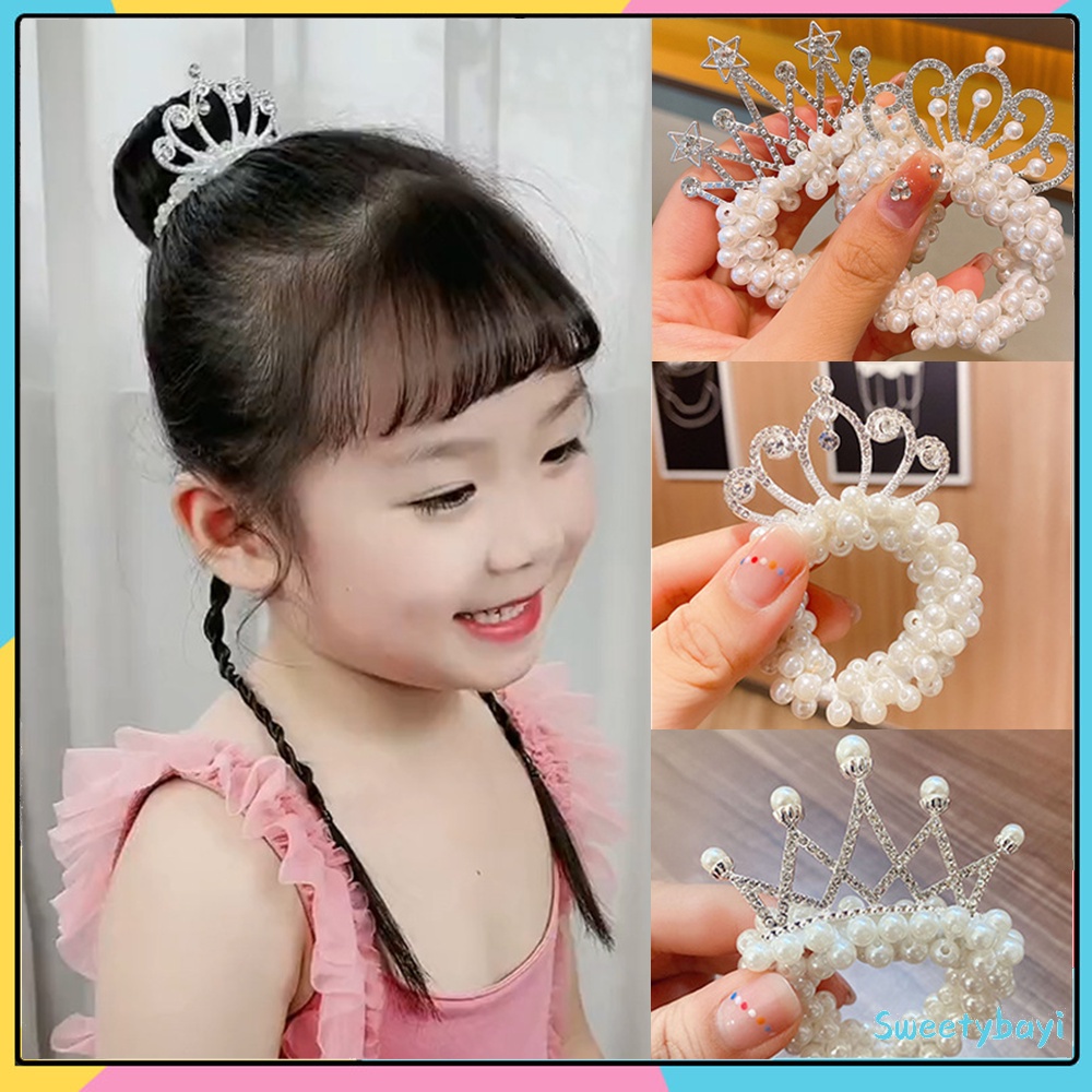 Sweetybayi Ikat rambut motif mahkota mutiara Karet rambut anak import Tali rambut anak cantik