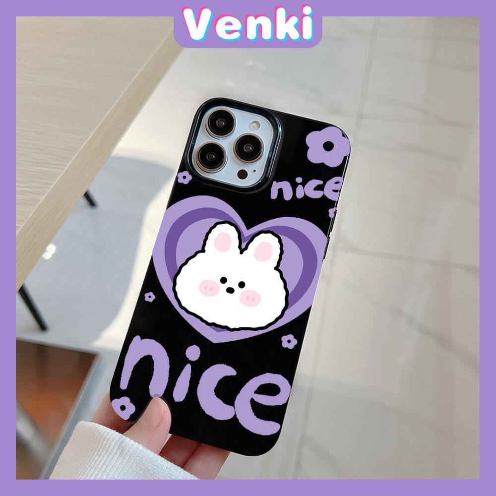 VENKI - For iPhone 11 Phone Case Black Glossy TPU Soft Case Shockproof Protection Camera Cute Purple Love Rabbit Compatible with iPhone 14 13 Pro max 12 Pro Max xr xs max 7 8 Plus