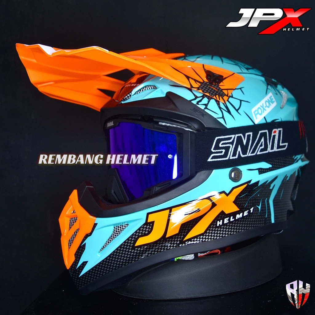 HELM BALAP MOTOCROSS JPX FOX1 FULL FACE - X34 GREEN TOSCA PAKET GANTENG GOOGLE SNAIL ORIGINAL SNI