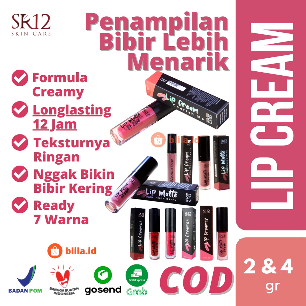 LIPCREAM SR12 RED - NUDE - PINK - NUDE BERRY - SWEET PINK - CHERISH ME - LIP CREAM - LIPMATTE BPOM