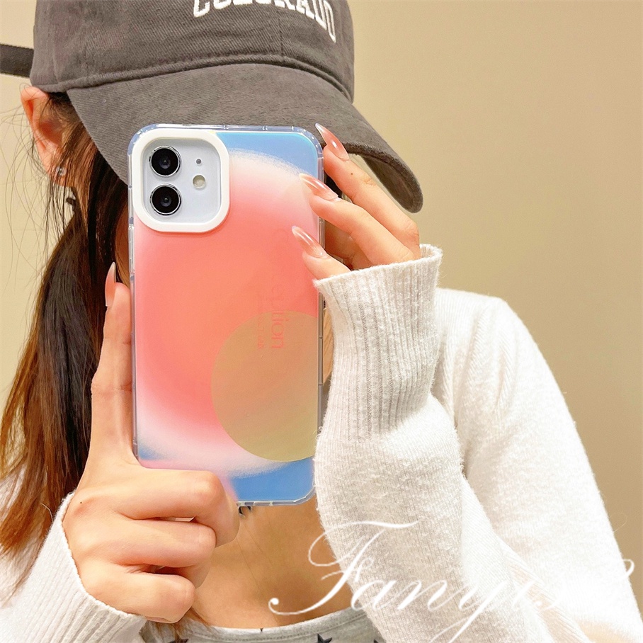 Compatible For IPhone 14 13 12 11 Pro Max X XR Xs Max 8 7 Plus SE 2020 Kompatibel Untuk Warna-Warni Gradiasi Matahari IMD Laser Gradiasi Ponsel Case TPU Lembut Shockproof Cover Pelindung