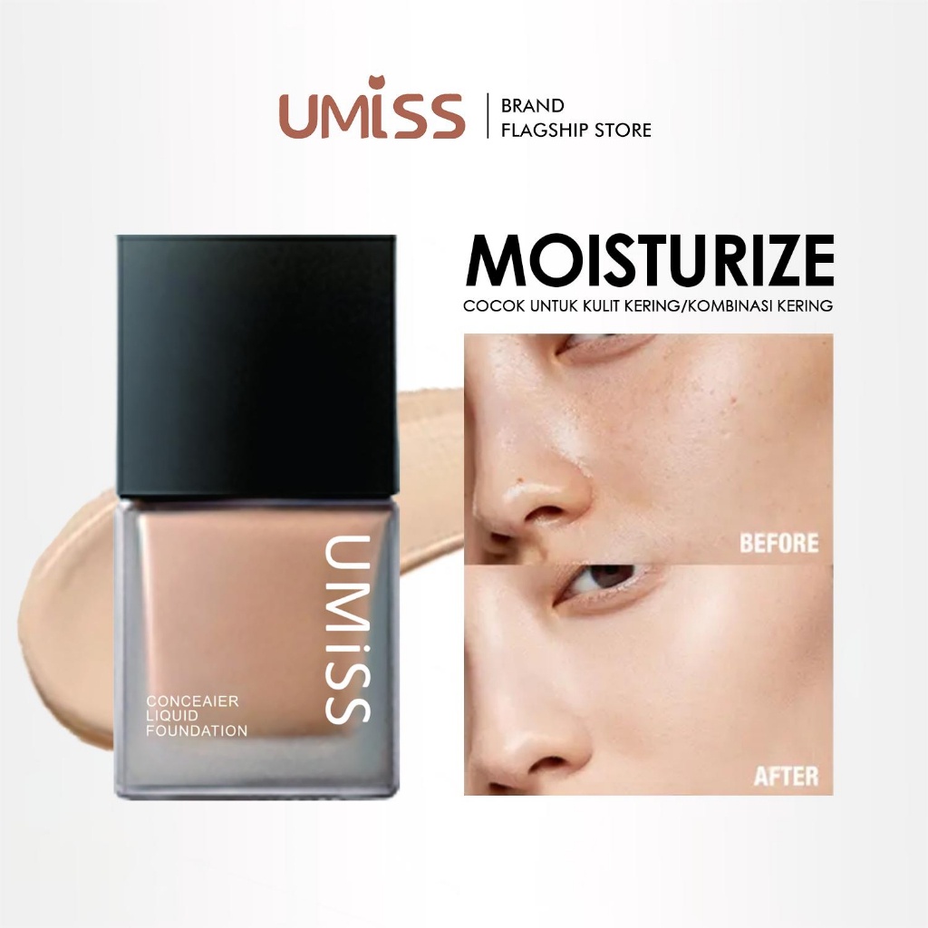 UMISS long lasting foundation concealer moisturizing effective cover acne spots Hydrating Pore Minimising High Coverage Oil Control termurah