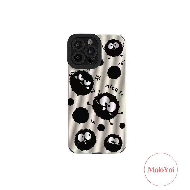 IPHONE Mewah Tekstur Kulit Kartun Bola Bara Keberuntungan Lucu Dustbunny Case Kompatibel Untuk Iphone11 12 14 13 Pro Max7 8 Plus XR XS X MAX 7Plus Lembut Silicon Phone Cover