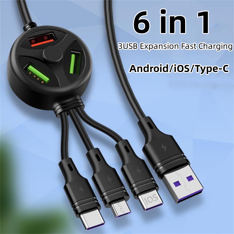 6in1 Data Transmisi Usb C Kabel 120cm Fast Charging Data Line Multi-Fungsi Kabel Data Ponsel Pengisian Cepat Portabel Stabil