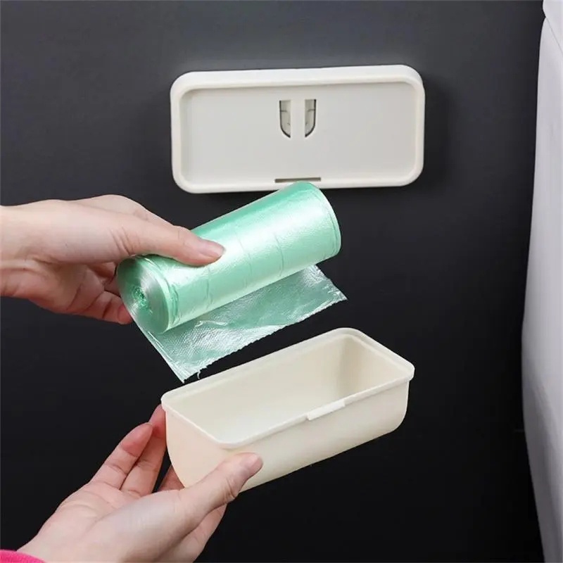 Tempat Kantong Belanjaan Tempel Dinding Kamar Mandi Dapur/Kotak Penyimpanan Kantong Plastik Mudah Ditarik/Wadah Penyimpanan Kantong Sampah Anti Debu/Plastic Wrap Roll Paper Organizer