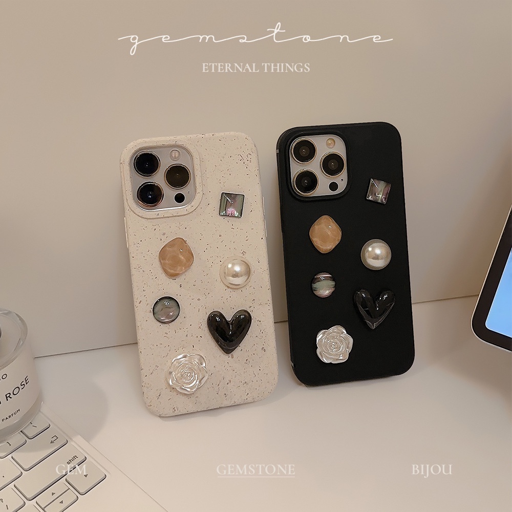 Ins Krem Hitam Camelia Permata Silikon Case Untuk Iphone SE 2020 7 /8 Plus 14x XR XM 11 12 MINI 13 PRO MAX Casing Cover Pelindung AT0303