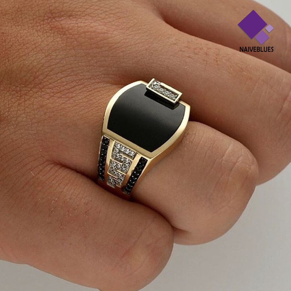 &lt; Naiveblues &gt; Cincin Paduan Berlian Hitam Perhiasan Hadiah Alloy Natural Gemstone Ring Untuk