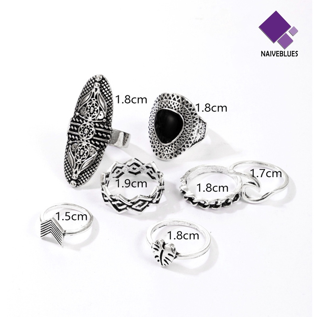 &lt; Naiveblues &gt; 7Pcs Cincin Bohemian Wanita Set Cincin Permata Imitasi Geometris Anti Tarnish Untuk Pesta