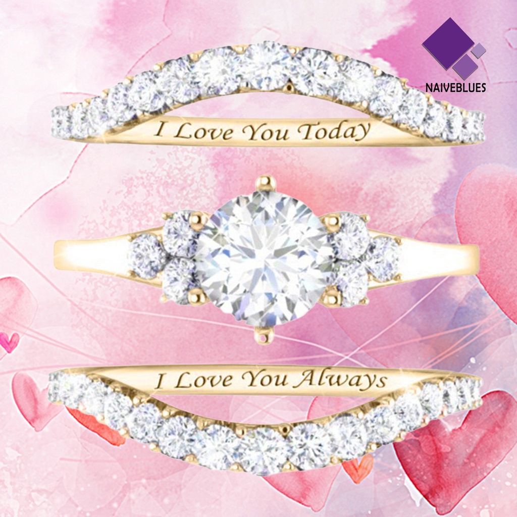 &lt; Naiveblues &gt; 1set Cincin Wanita Electroplate Berkilau Alloy Halus Ladies Ring Untuk