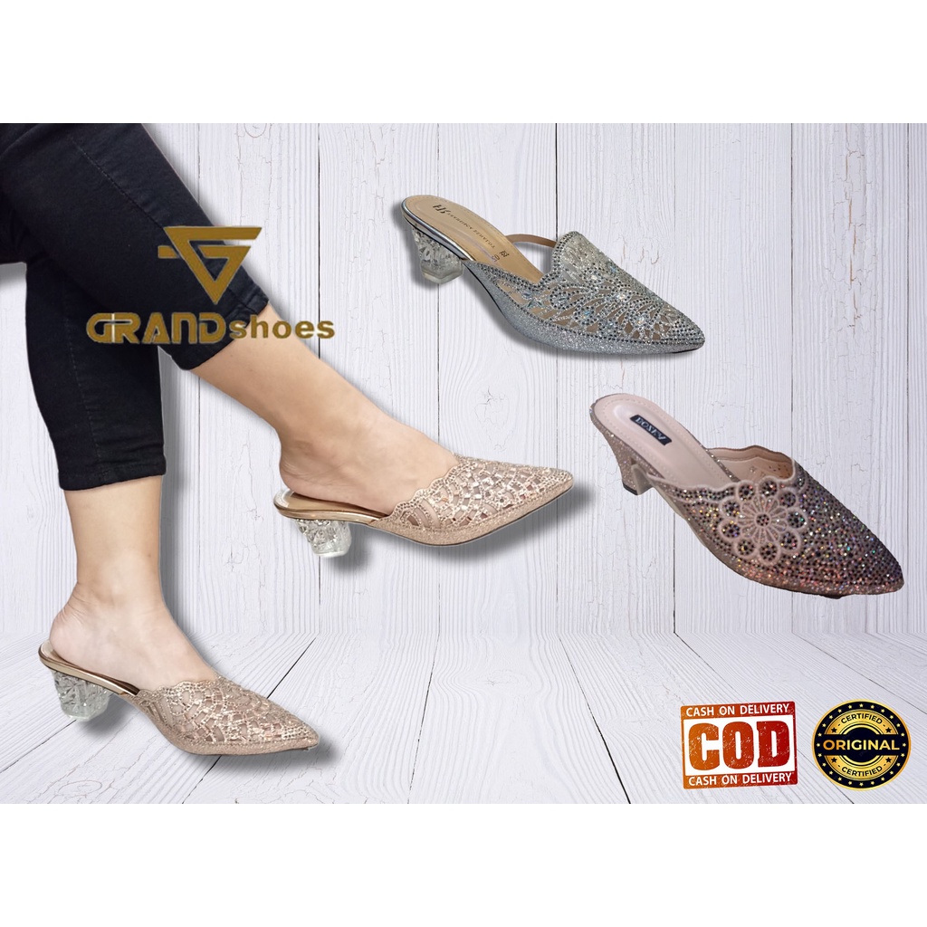 Bozka Fransisca Renaldy Original Sandal mules brokat Sandal Pesta Hak Tinggi Import Sandal bustong H