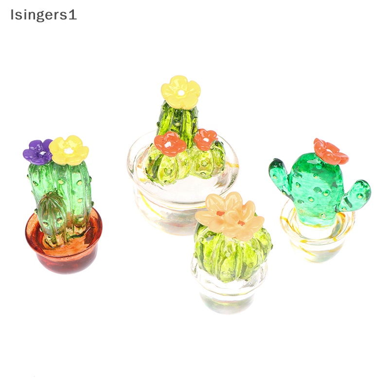 [lsingers1] Patung Kaktus Kaca Ornamen Mini Decor Lucu Miniatur Desktop Craft Butik