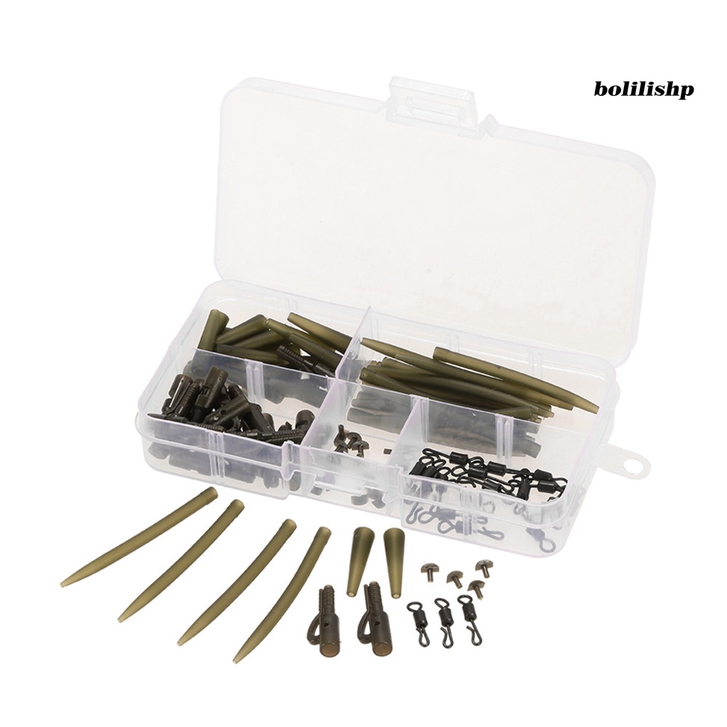 Bo-100pcs/set Safety Sinker Clip Quick Change Portable Tahan Korosi Tahan Lama Compact Tackle Kit Dengan Pin Carp Fishing Sinker Clip Tail Karet Tabung Set Perlengkapan Memancing