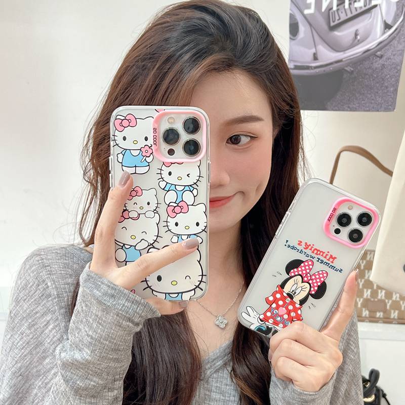 Lovely Hello Kitty &amp; Minnie Skin Feel Soft Case HP iP iPhone 12 13 14 Pro Max 11 Woman Girl FTD Casing Apple