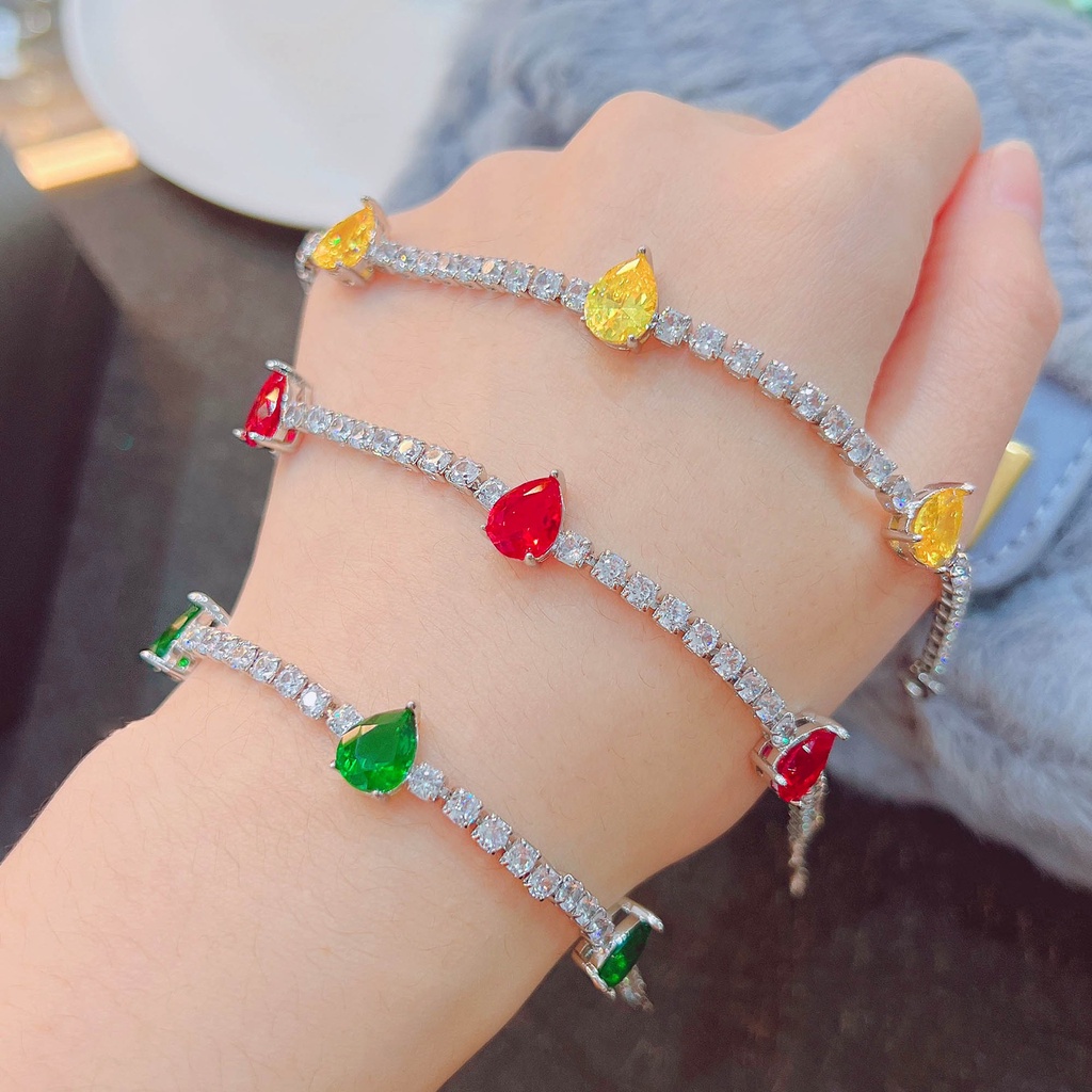 Goldkingdom Fashion Perhiasan Aksesoris Ready Stock Merah Muda Berlian Pir Bentuk Gelang Nenek Burung Merpati Hijau Darah Ruby Berlian Kuning Warna-Warni Harta Gelang Perempuan