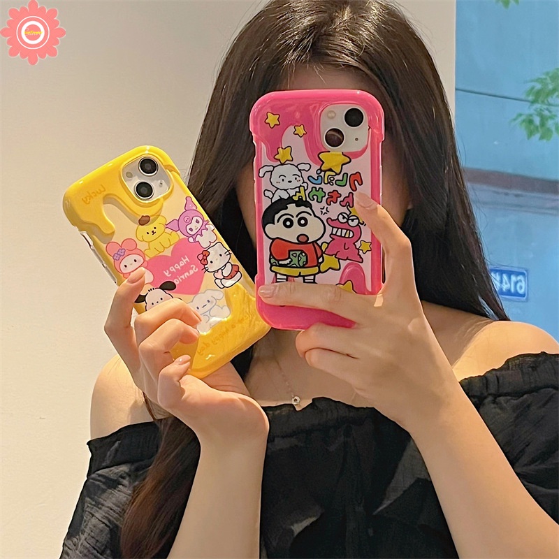 IPHONE Case Es Krim 3D Korea Kompatibel Untuk Iphone11 14 13 12 Pro Max 7Plus 8Plus XR 7 8 Plus X XS Max SE 2020 Lucu Pochacco Kuromi Hello Kitty Kartun Crayon Shin-chan Soft Cover