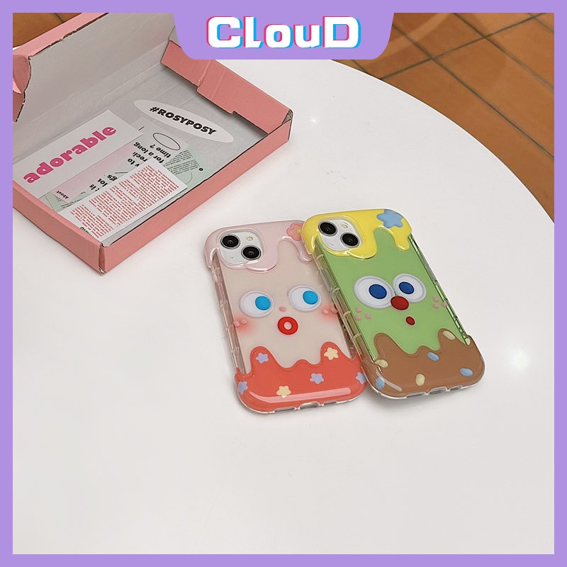 IPHONE Case Bening Ekspresi Lucu Kartun Lucu Kompatibel Untuk Iphone11 14 12 13 Pro Max 7Plus 8Plus XR X XS Max7 8 Plus SE 2020 INS Korea 3D Es Krim Silikon Lembut Pasangan Penutup Belakang