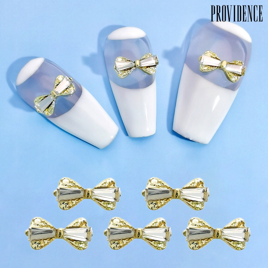 Providence 10Pcs Hiasan Kuku Permukaan Mengkilap Berkilau Warna Cerah Berlian Imitasi Tahan Karat Hias Alloy Metal Bow-Knot Nail Ornament Manicure Designs Perlengkapan Kuku