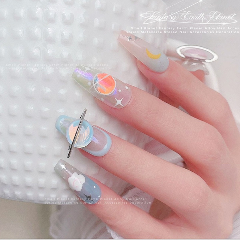 Sa Metal Nail Studs Nail Art Permata 3D Pesona Kuku Bentuk Saturns Dekorasi Nail Art