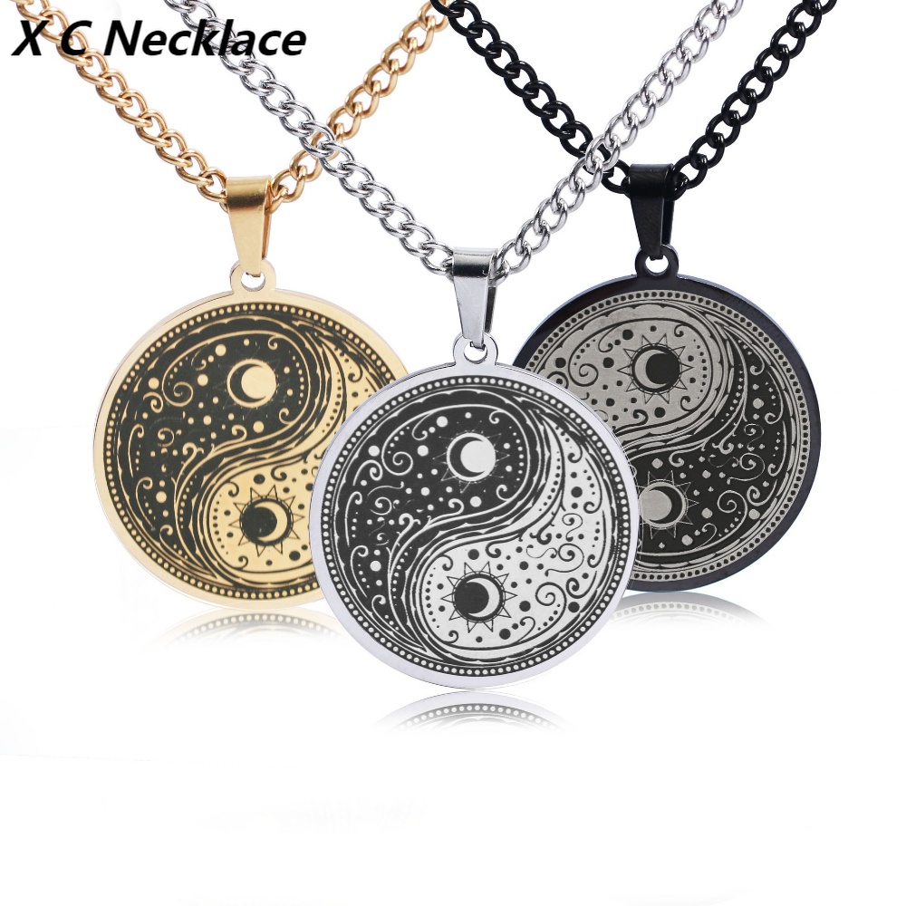 [X C Kalung] Baru Emas Dan Perak Hip Hop Punk Vintage Kreatif Yin Yang Tai Chi Titanium Steel Liontin Kalung Anti Karat Untuk Pria Dan Wanita Festival Hadiah Perhiasan