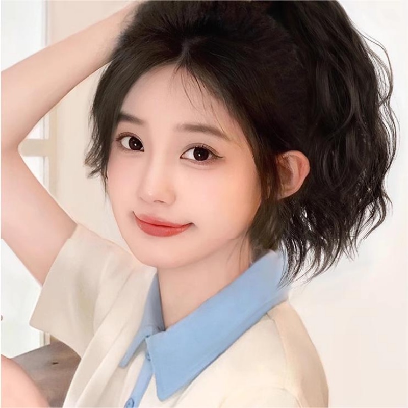 Korea Tinggi Ponytail Wig Perempuan Kepala Ambil Klip Awan Ponytail Rambut Keriting Meningkatkan Rambut Asli Hiu Klip