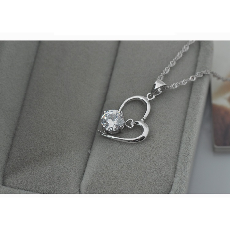 Goldkingdom Fashion Perhiasan Aksesoris Ready Stock Perak Disepuh Kalung Wanita Pendek Cinta Hati Liontin Kristal