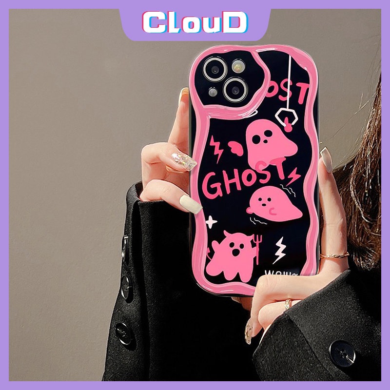 IPHONE Casing Ponsel Monster Kecil Hantu Lucu Imut Kompatibel Untuk Iphone7 8 6s 6plus11 13 12 14 Pro Max XR X XS Max SE 2020 Shockproof Glossy 3D Wavy Curved Edge Soft Tpu Cover