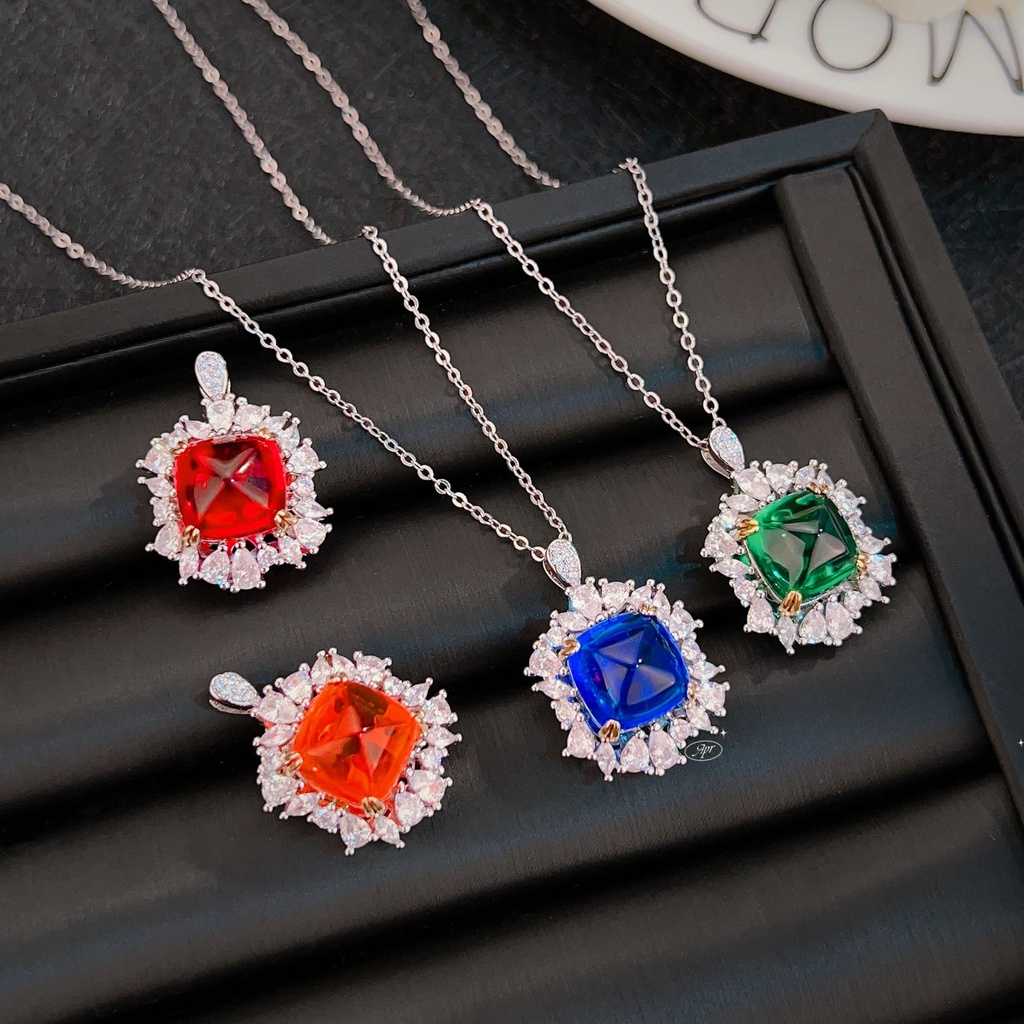 Goldkingdom Aksesoris Perhiasan Fashion Ready Stock Nenek Pertengahan Hijau Berlian Liontin Royal Blue Diamond Necklace