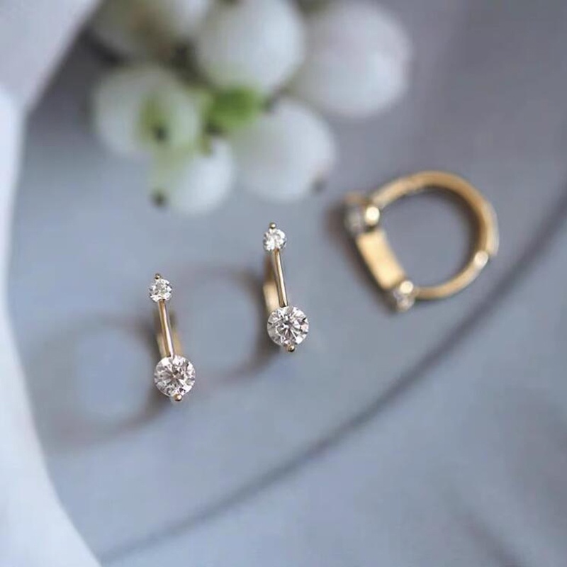 Roselife14k Emas Ganda Kristal Lingkaran Kecil Hoop Earrings Untuk Wanita Gadis Elegan Geometris Bulat Zirkon Anting-Anting Korea Fashion S925 Perak Telinga Perhiasan Hadiah