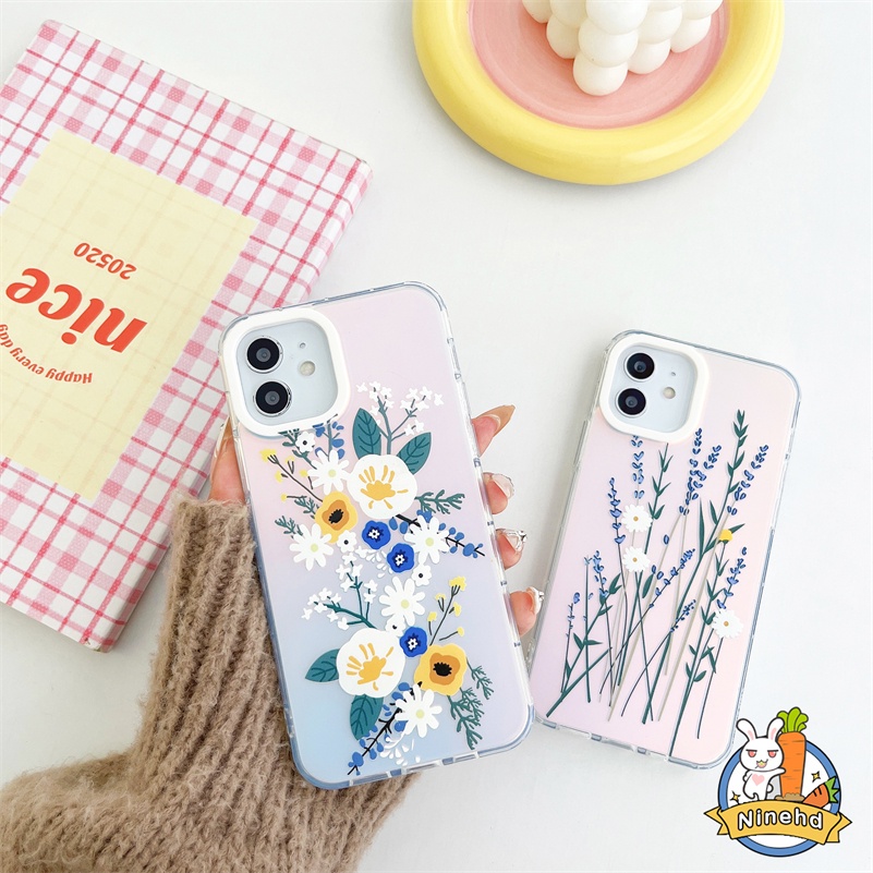 IPHONE Casing Kompatibel Untuk Iphone14 13 12 11 Pro Max X Xr Xs Max8 7 Plus SE 2020 Mewah Transparan Simple Flower Hand Anti Fingerprint Phone Case Shockproof hard Case Cover Pelindung