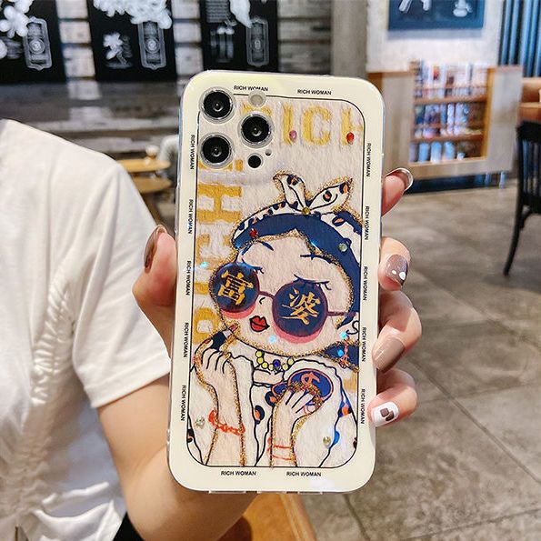 IPHONE Berlian Cahaya Biru Lukisan Minyak Desain Wanita Yang Kaya Casing Ponsel Kompatibel Dengan Iphone12 13 11 Pro Max X Xs Max Xr Ffdc