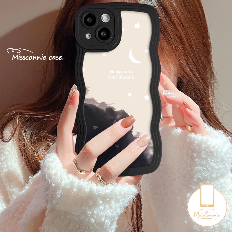 IPHONE Fantasy Casing Ponsel Bulan Bintang Langit Berbintang Kompatibel Untuk Iphone11 13 14 12 Pro Max8 6 6s 714 Plus 8Plus XR 7Plus XS Max X SE 2020 Pasangan Tepi Bergelombang Lembut TPU Cover