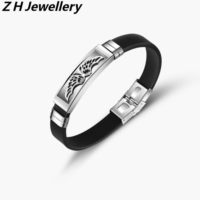 Z H Perhiasan Vintage Hip Hop Rock Stainless Steel Sayap Malaikat Gelang Silikon Untuk Pria Dan Wanita Fashion Bintang Gelang Hip Hop Pesta Perhiasan Aksesoris