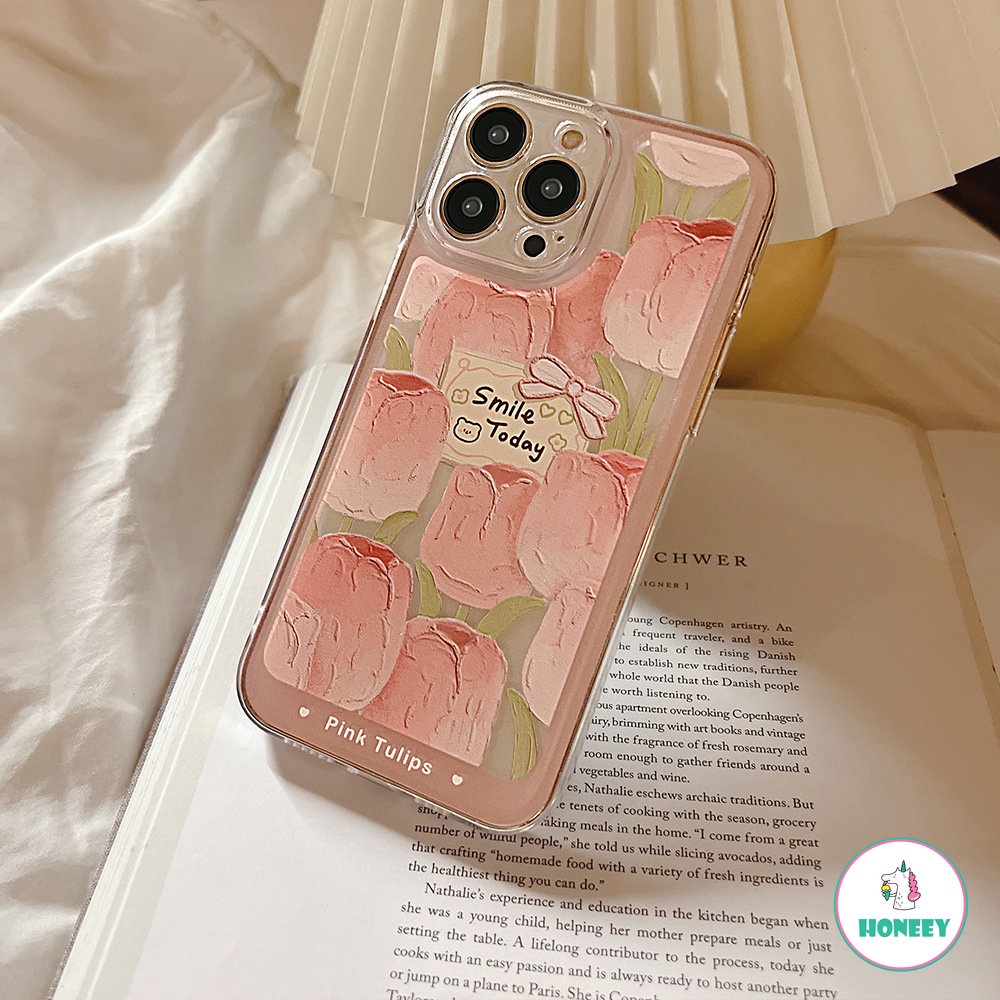 Untuk Iphone11 12 13 14 Pro Max Phone Case Sweet Fresh Transparan Lukisan Tulip Anti Jatuh Untuk iPhone Xr XXs Max7 8 Plus