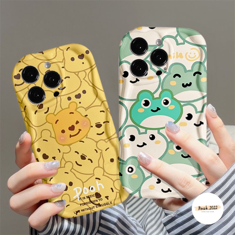 Case Pasangan Untuk Redmi A2 A1 9 10A 9T 10 10C 9A 9C NFC POCO M3 Redmi Note11 10 Pro Note8 11s 10s Note9 Kartun Lucu Winnie the Pooch Frog 3D Wavy Curved Edge Glossy Airbag Cover