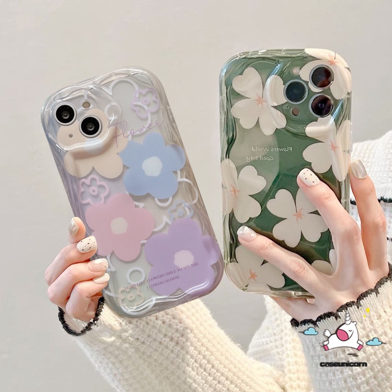 Fresh Floral Case Untuk Realme C55 C53 C20A C21Y C35 C25Y C31 C25 C11 C12 5 5i 7i 6i 5s C33 C17 C20 C15 C25s C30 C21 C3 30A Narzo 20lembut 3D Bergelombang Tepi Melengkung Bunga Penutup Glossy