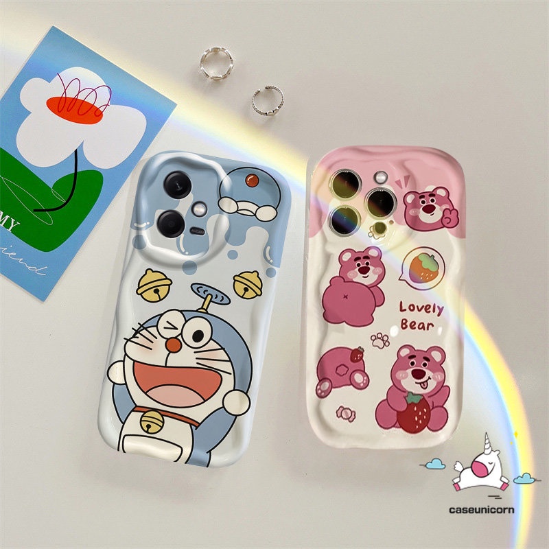 Casing Case 3D Wavy Curved Edge Untuk Redmi 10C 9T 9C 10 9A 9a1 10A 9C NFC A2 Note10 11 11s 10s 10Pro 10 Pro Max Plus POCO M3 Kartun Doraemon Lucu Strawberry Bear Manyo Soft Cover