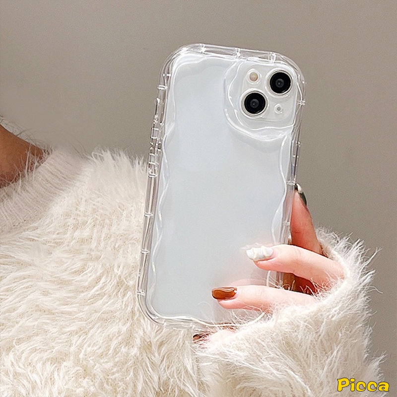 Casing Untuk Realme C55 5 5i 6i 7i 5s C12 C21Y C35 C15 C25 C25Y C33 C31 C11 C20 C17 C25s C30 C21 C20A C3 Fashion Bingkai Gelombang Cat Air Sederhana Bantal Halus Glossy Soft Case